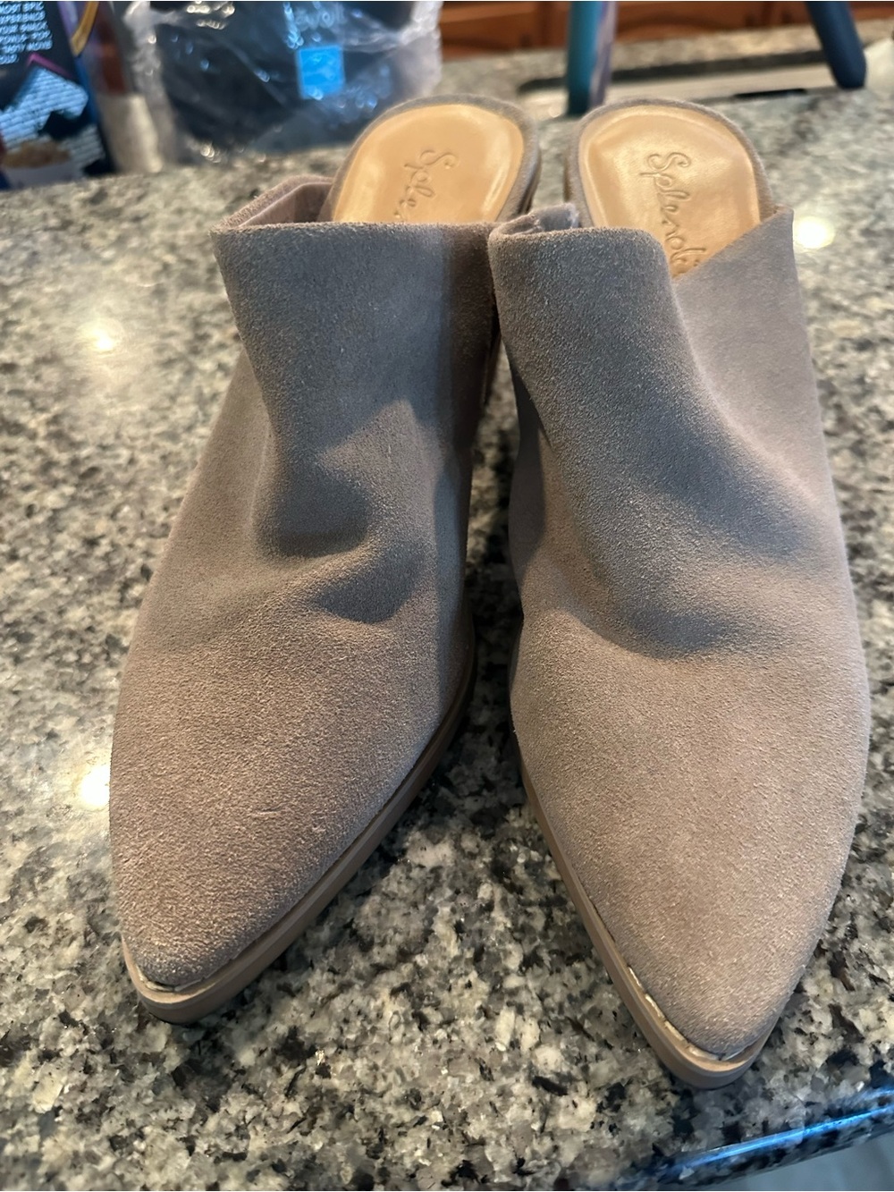 Splendid Taupe Pointed-Toe Suede Mules
